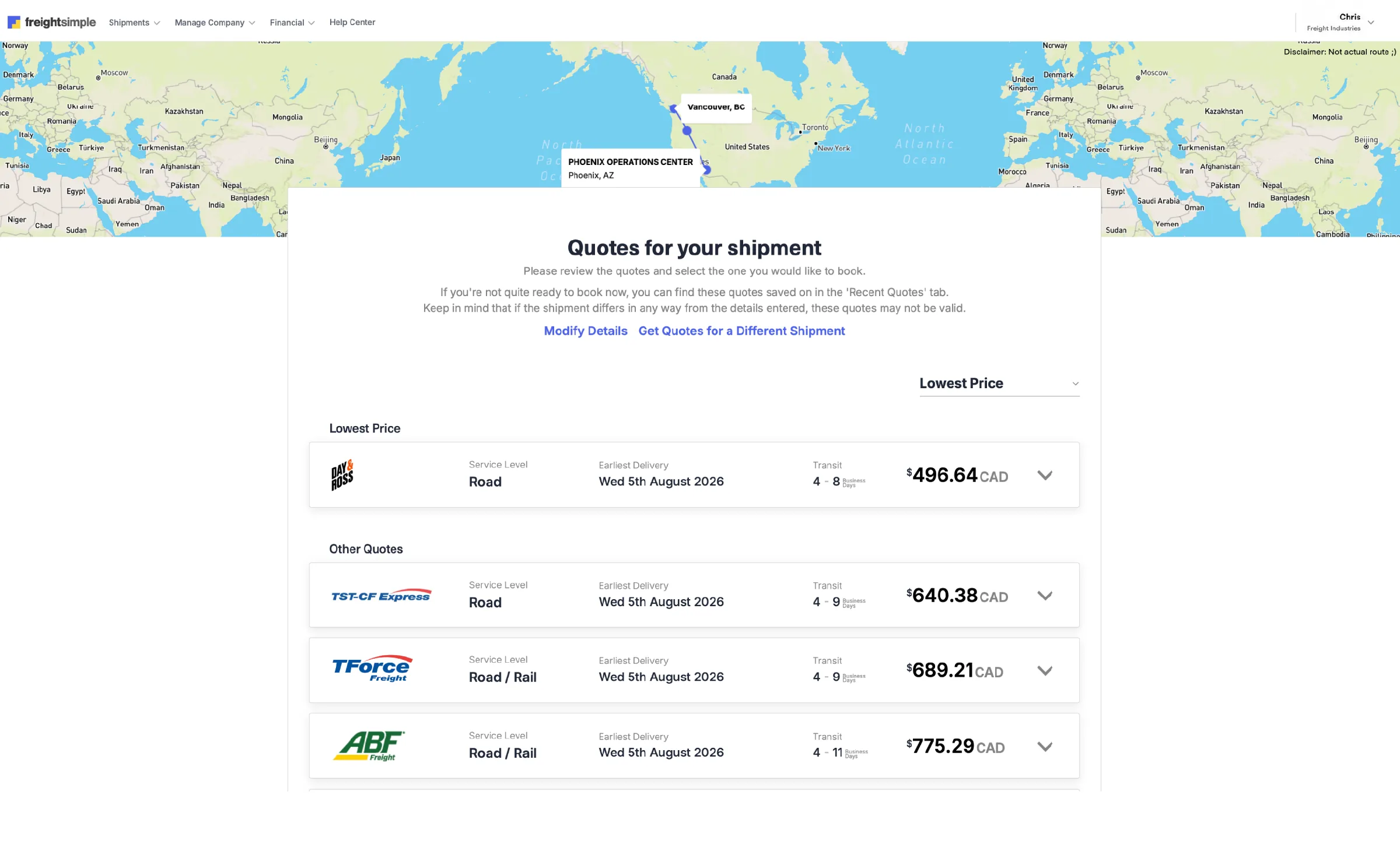 FreightSimple dashboard preview