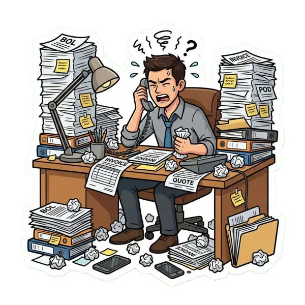 Person frustrated by endless phone calls to book freight shipments